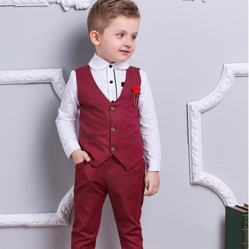 Autumn College British Gentleman Baby Boy Set 2 Pcs Formal Suits - MomyMall Red / 3-4 Years