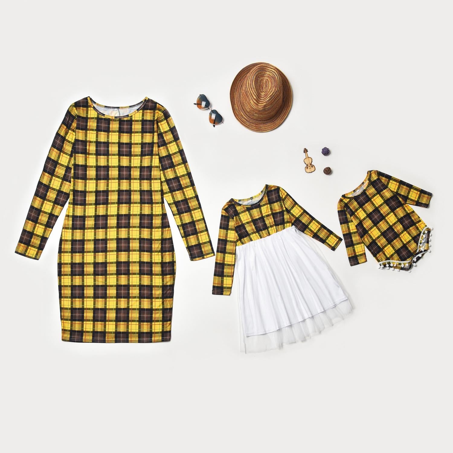 Plaid Mother Daughter Matching Autumn Dresses Parent-child Christmas Dresses - MomyMall