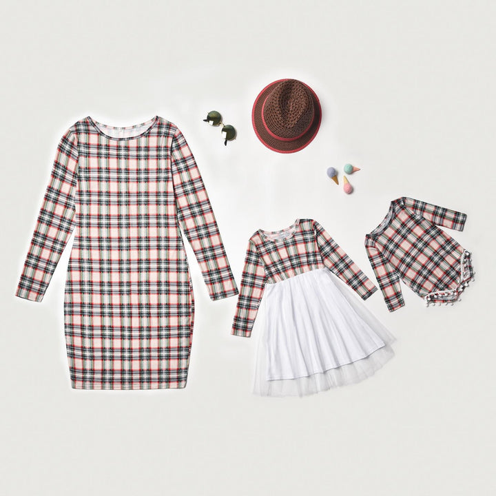 Plaid Mother Daughter Matching Autumn Dresses Parent-child Christmas Dresses - MomyMall