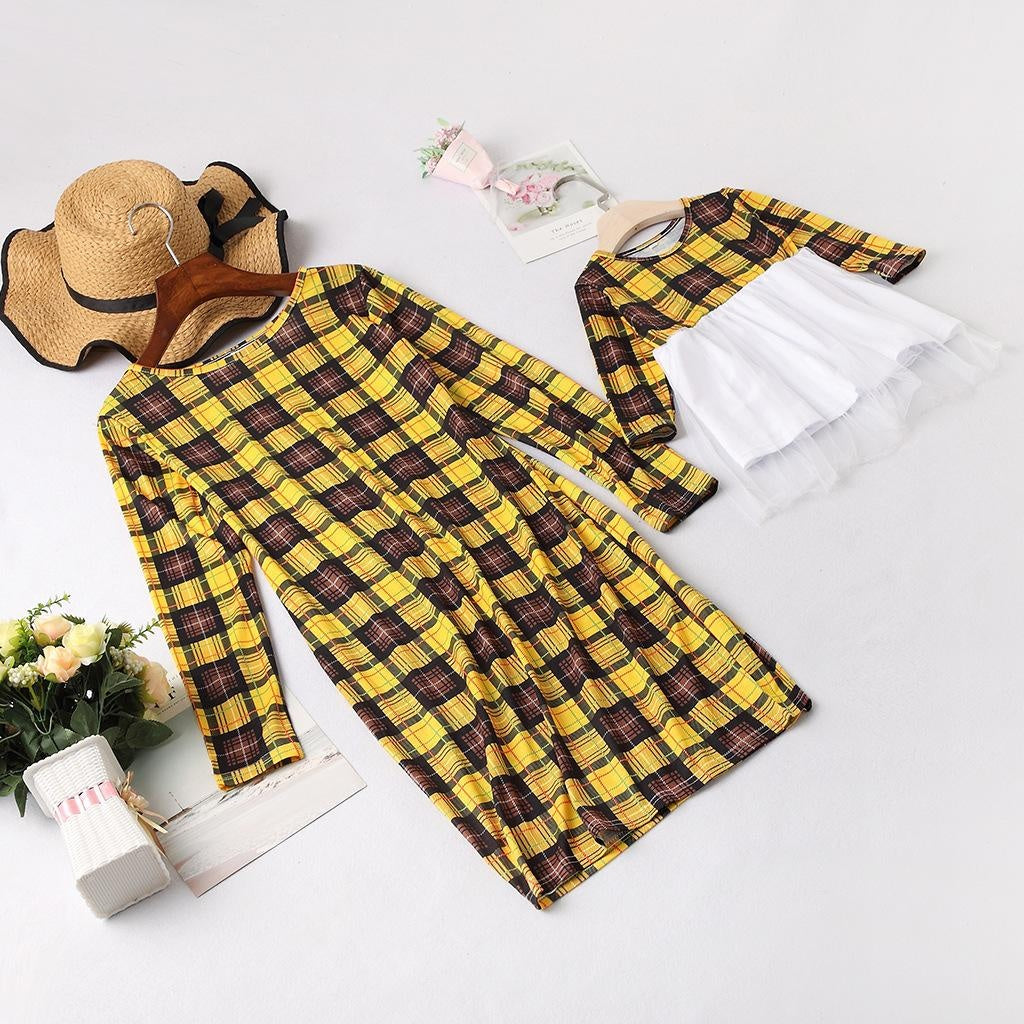 Plaid Mother Daughter Matching Autumn Dresses Parent-child Christmas Dresses - MomyMall