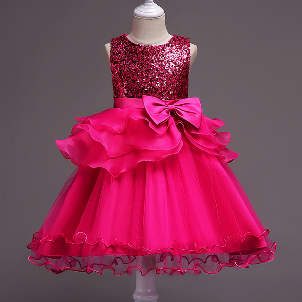Girls Bridesmaid Flower Party Sequin Wedding Princess Dresses - MomyMall Pink / 3T