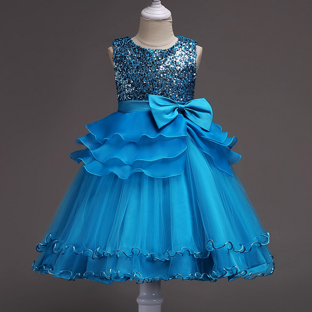 Girls Bridesmaid Flower Party Sequin Wedding Princess Dresses - MomyMall Blue / 3T