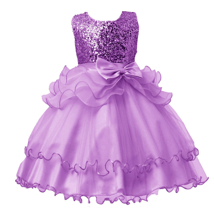 Girls Bridesmaid Flower Party Sequin Wedding Princess Dresses - MomyMall Purple / 3T