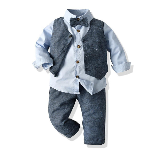 Long-sleeved Grey Formal Baby Boy Formal 2 Pcs Set Suits