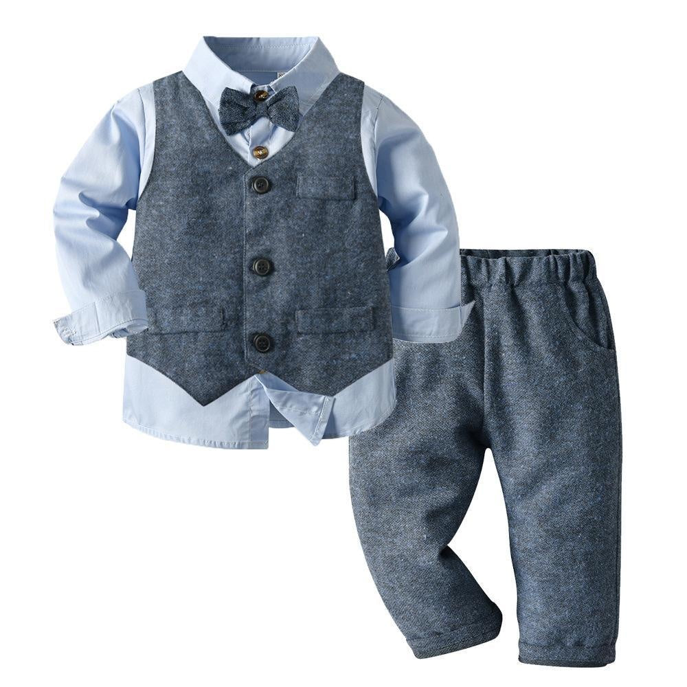 Long-sleeved Grey Formal Baby Boy Formal 2 Pcs Set Suits