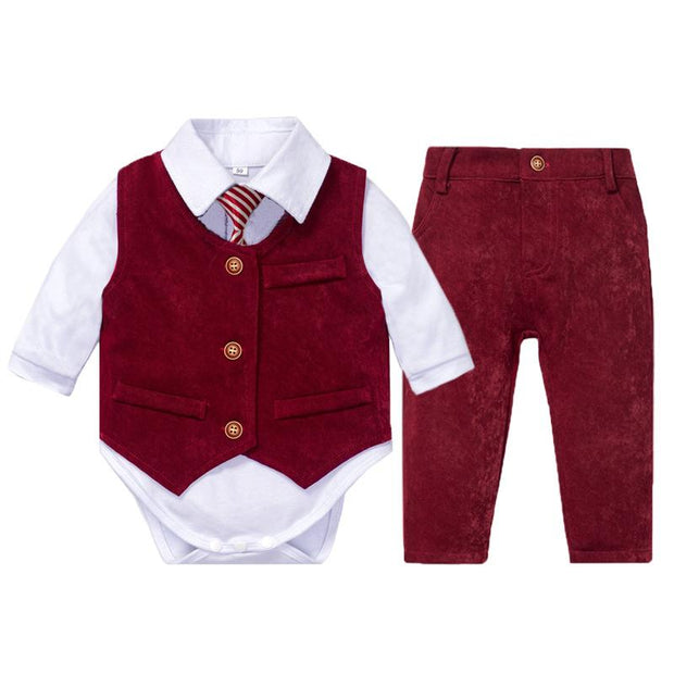 Baby Boys Suits Vest Hat Formal Outfit Party Formal Set 3 Pcs - MomyMall