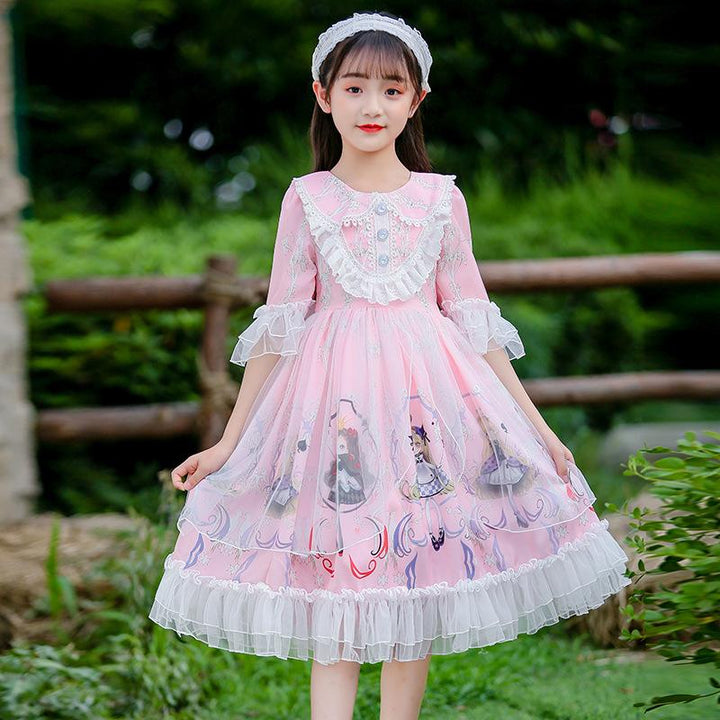 Kids Lolita Dress Sweet Lace Princess Dress 2 Colors 3-14 Years - MomyMall Pink / 3-4 Years