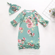 Lovely Baby Floral Printed Pajamas With Hat - MomyMall Green / 0-6 Months