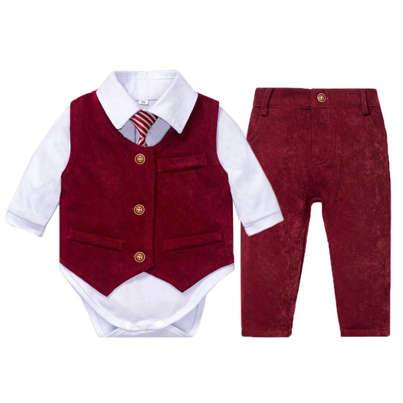 Gentleman Set Baby Boy Suits Wedding Formal Birthday 2 Pcs - MomyMall Wine Red / 1-2 Years