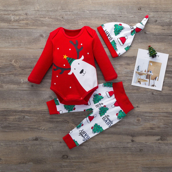 Baby Long Sleeve Christmas Suit 3 Pcs - MomyMall red / 73CM:3-6months