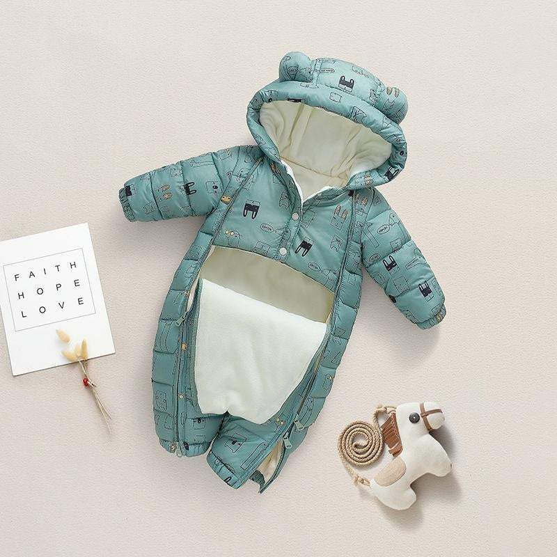 Baby Jumpsuit Cotton Crawler Newborn Plush Thick Romper - MomyMall Ink green / 70cm:3-6months