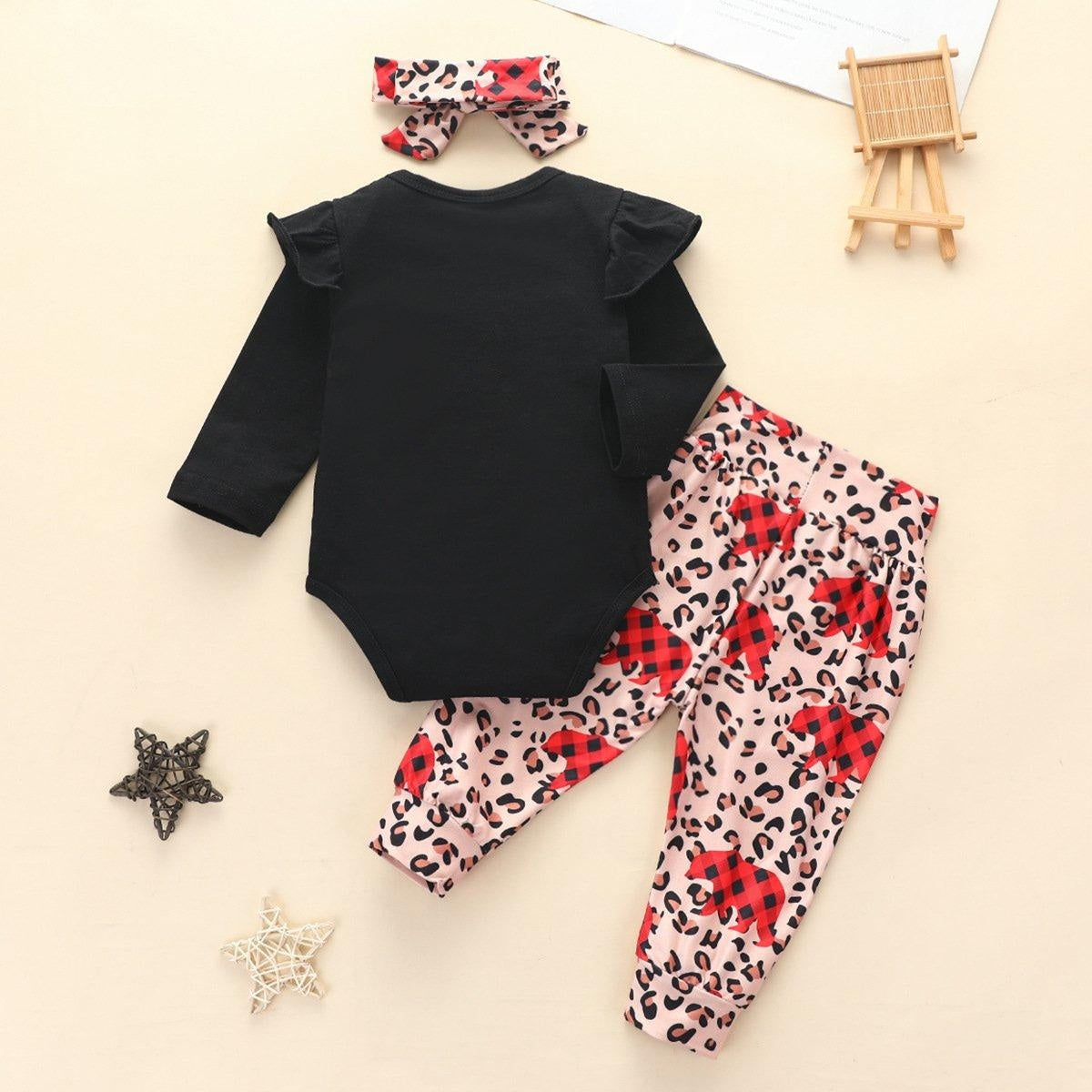 Baby Girl Christmas Long-sleeved Suit Ins Wind Tree Bear Suits 3 Pcs - MomyMall