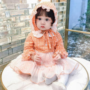 Kids Dress Lolita Little Flower Doll Collar Skirt Sweet Mesh Princess Dress With Hats 2 Pcs - MomyMall