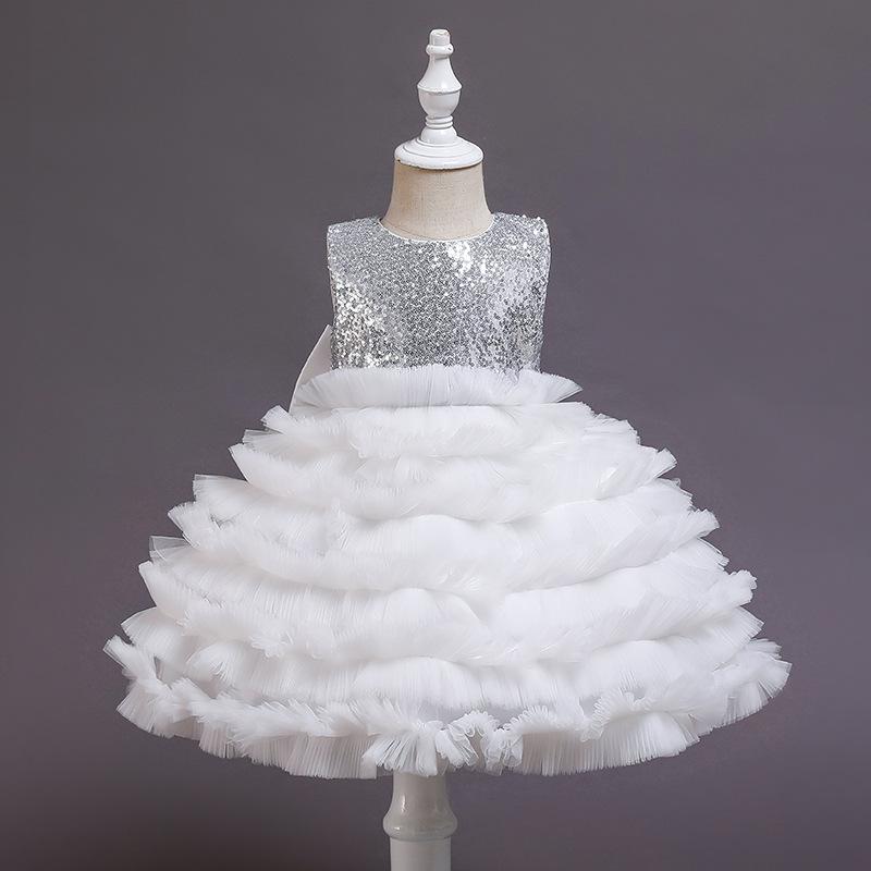 Baby Girl Sequin Baptism Princess Dress Birthday Party Dress 0-2 Years - MomyMall White / 70cm:3-6months