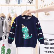 Kids Boys New Christmas Dinosaur Jacquard Double Cotton Cut Sweaters - MomyMall dark blue / 100cm:2-3years