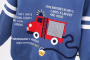 Kids Boys Cartoon Fire Truck Jacquard Sweater Pullover - MomyMall
