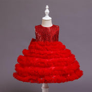 Baby Girl Sequin Baptism Princess Dress Birthday Party Dress 0-2 Years - MomyMall Red / 70cm:3-6months
