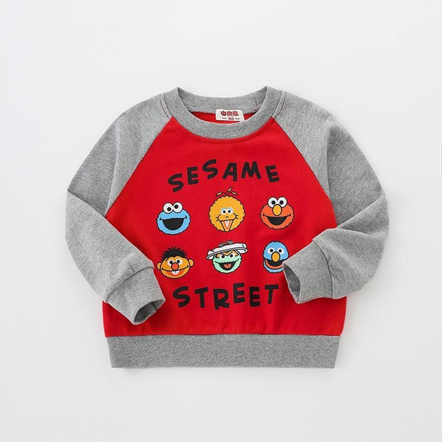 Kids Casual Round Collar Autumn Bread Superman Shirt - MomyMall Red Ash Sesame Street / 1-2 Years