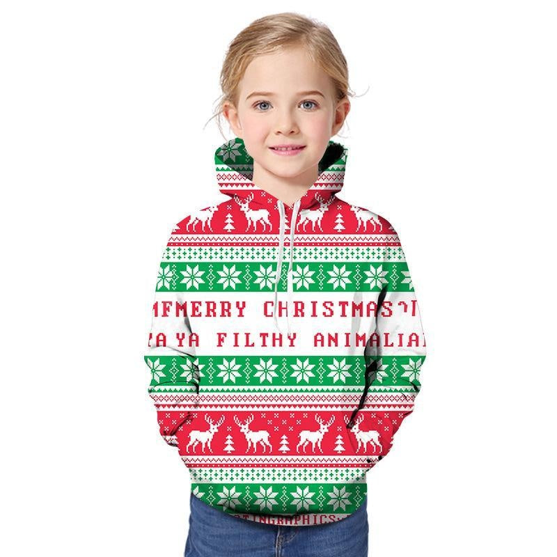 Kids Boy Girl 3D Christmas Snowflake Printing Hoodie