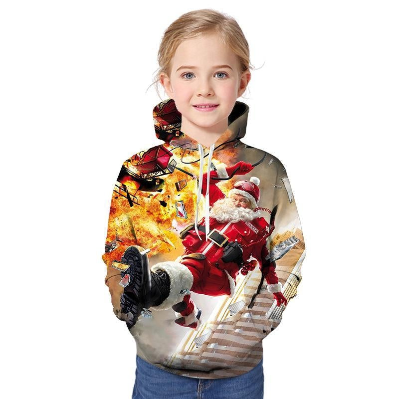 Weihnachts-Hoodie mit 3D-Weihnachtsmann-Aufdruck für Kinder, Jungen und Mädchen