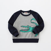 Kids Casual Round Collar Autumn Bread Superman Shirt - MomyMall Grey crocodile / 1-2 Years