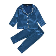 Kids Girl Boys Solid Silk Cardigan Long-sleeved 2 Pcs Set Pajamas - MomyMall