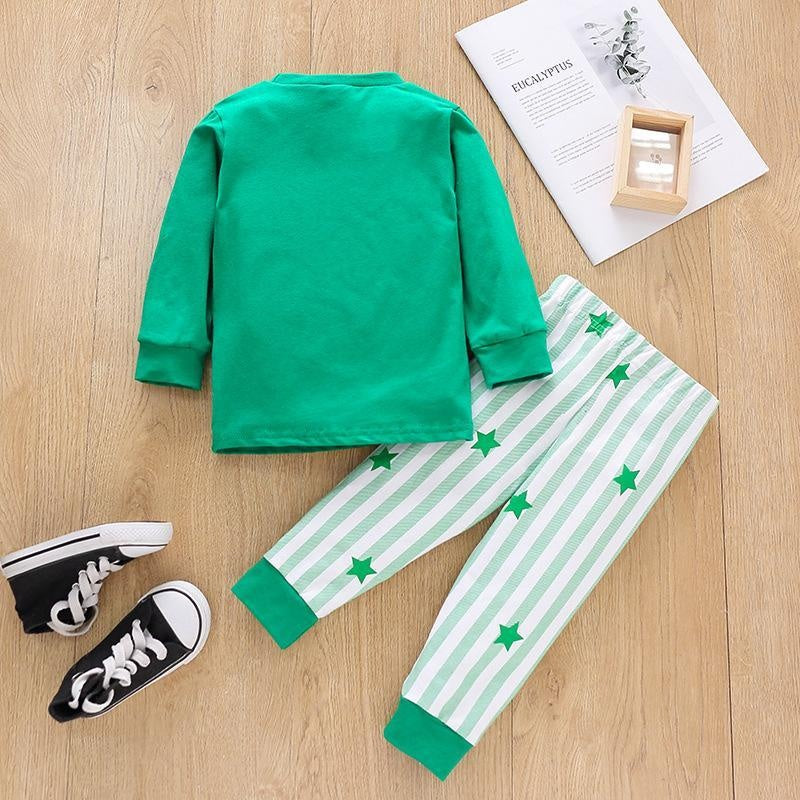 Kids Popular Christmas Print Pullover Spring Striped Pajamas Set 2 Pcs - MomyMall