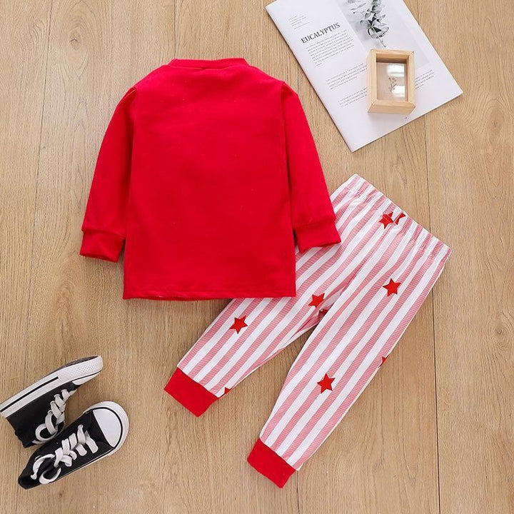Kids Popular Christmas Print Pullover Spring Striped Pajamas Set 2 Pcs - MomyMall