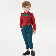 Kids Boy Christmas Multicolor Long-sleeved Bow Tie Bib Suit 3 Pcs