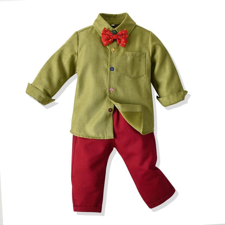 Kids Boy Christmas Multicolor Long-sleeved Bow Tie Bib Suit 3 Pcs