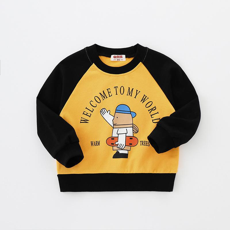 Kids Casual Round Collar Autumn Bread Superman Shirt - MomyMall Black and yellow / 1-2 Years