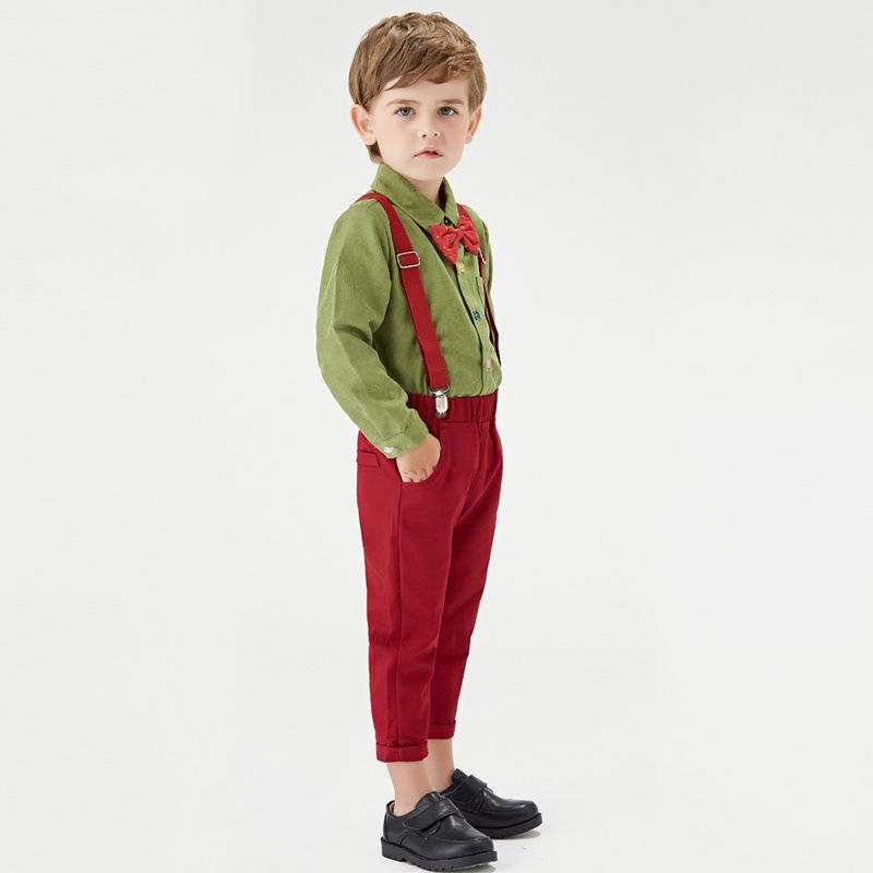 Kids Boy Christmas Multicolor Long-sleeved Bow Tie Bib Suit 3 Pcs