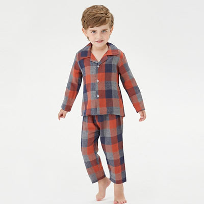 Boy Casual Multicolor Plaid Long-sleeved 2 Pcs Pajamas