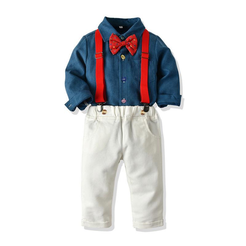 Kids Boy Christmas Multicolor Long-sleeved Bow Tie Bib Suit 3 Pcs