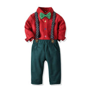 Kids Boy Christmas Multicolor Long-sleeved Bow Tie Bib Suit 3 Pcs