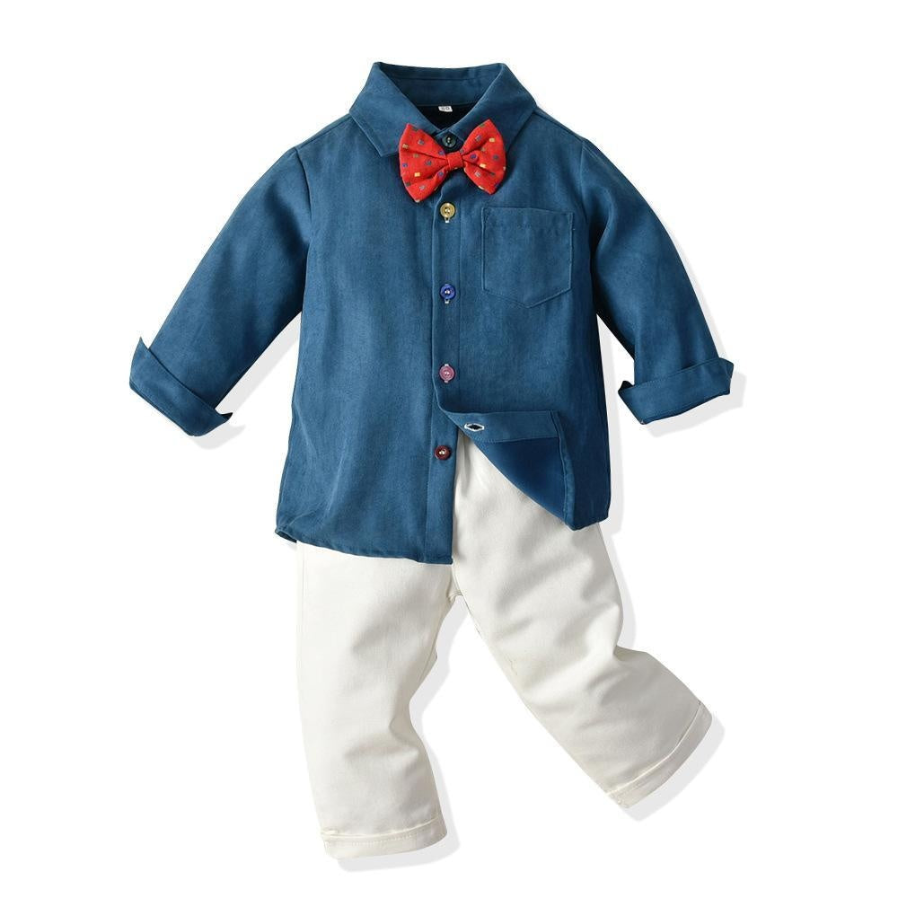 Kids Boy Christmas Multicolor Long-sleeved Bow Tie Bib Suit 3 Pcs