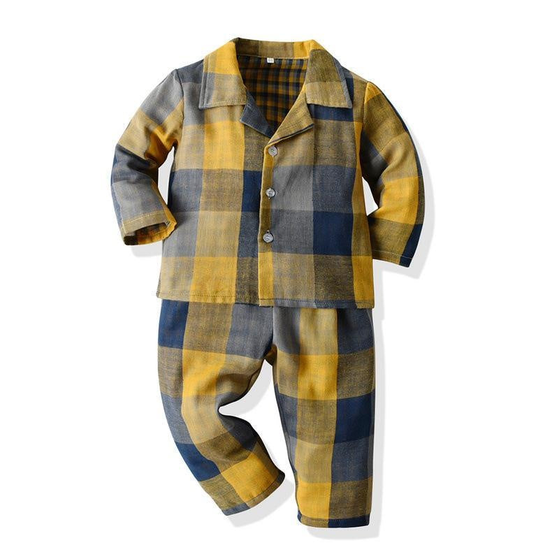 Boy Casual Multicolor Plaid Long-sleeved 2 Pcs Pajamas