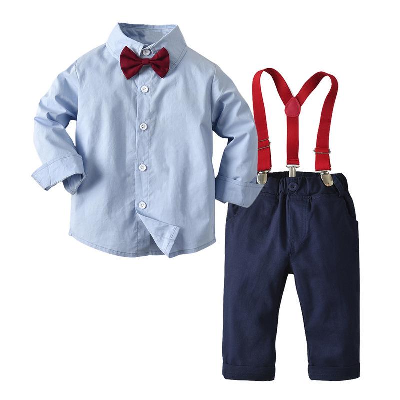 Long-sleeved Blue Bow Tie Baby Boy Formal 2 Pcs Set - MomyMall