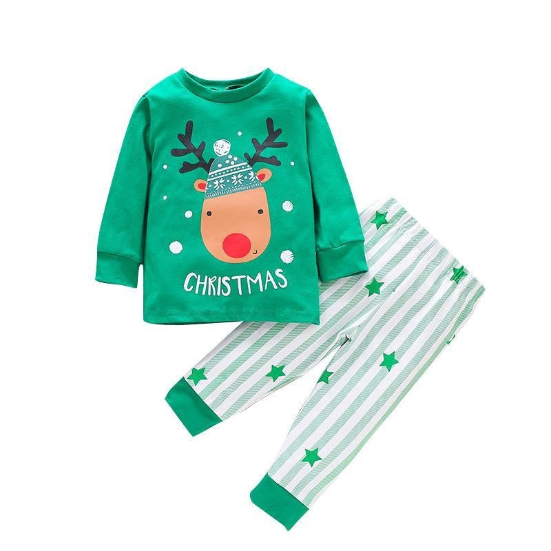 Kids Popular Christmas Print Pullover Spring Striped Pajamas Set 2 Pcs - MomyMall