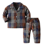 Boy Casual Multicolor Plaid Long-sleeved 2 Pcs Pajamas