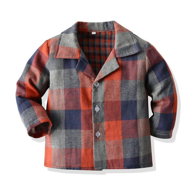 Boy Casual Multicolor Plaid Long-sleeved 2 Pcs Pajamas