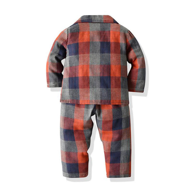 Boy Casual Multicolor Plaid Long-sleeved 2 Pcs Pajamas