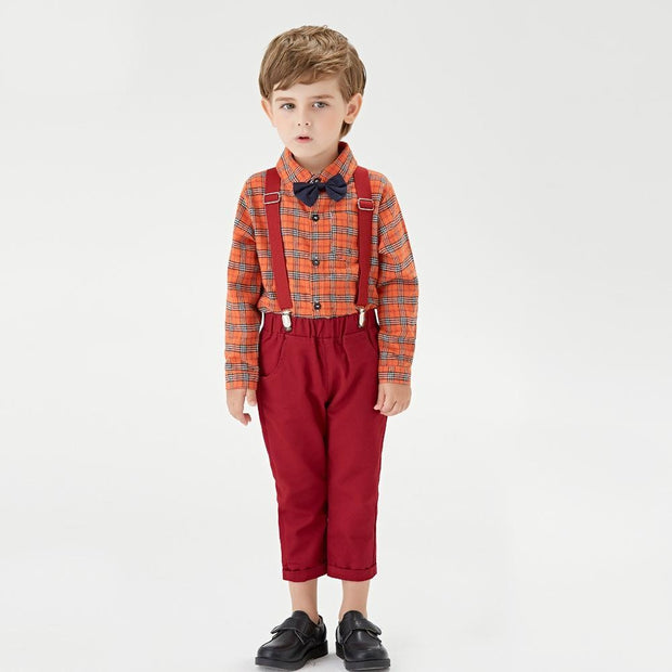 Boys Plaid Gentleman Formal 2pcs Suits