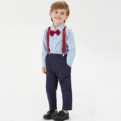 Long-sleeved Blue Bow Tie Baby Boy Formal 2 Pcs Set - MomyMall