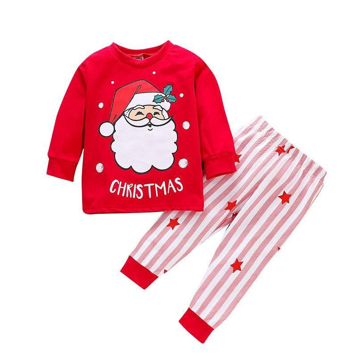 Kids Popular Christmas Print Pullover Spring Striped Pajamas Set 2 Pcs - MomyMall
