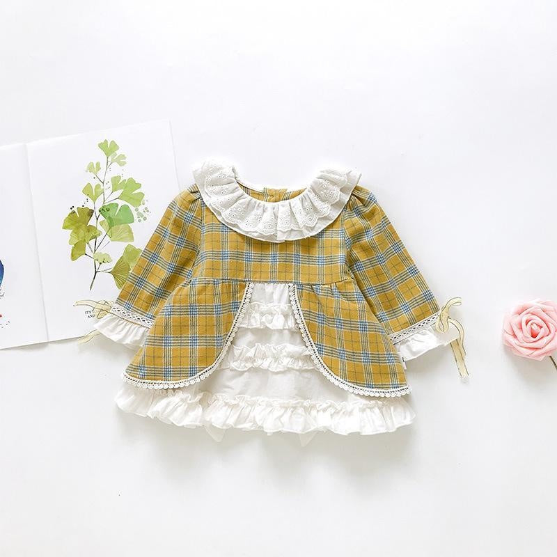 Girl Lolita Skirt Autumn Dress Court Wind Princess Dress 3M-3Y - MomyMall Yellow / 3-6 Months