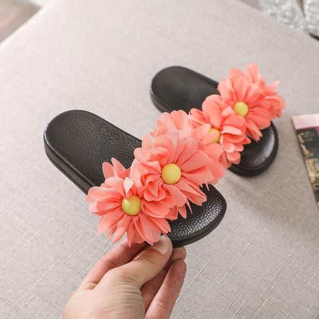 Girl Slippers Three Flowers Fashion Casual Flip Flops Shoes - MomyMall Orange / US8/EU24/UK7Toddle