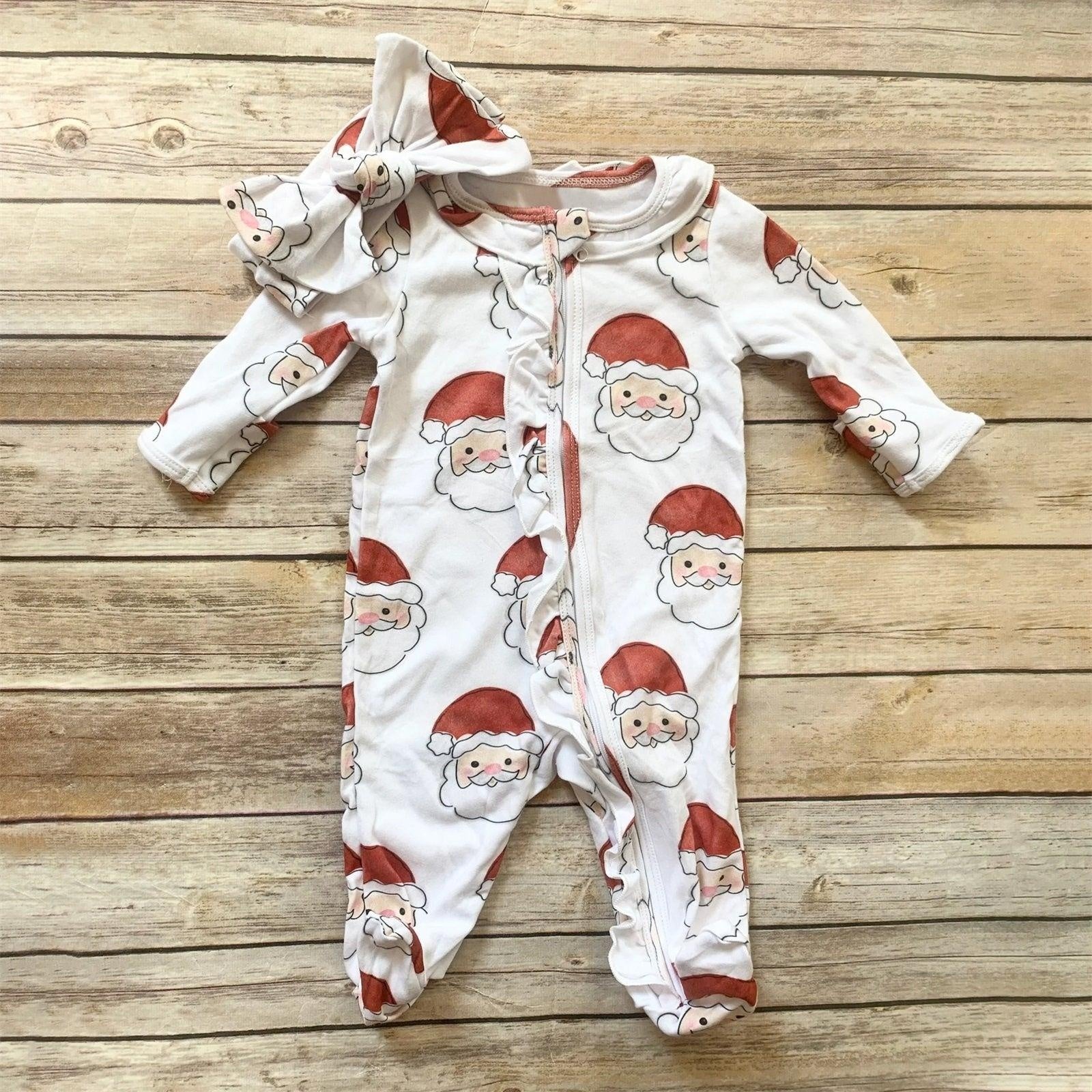 2PCS Cute Christmas Claus Printed Baby Jumpsuit - MomyMall