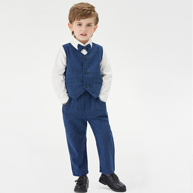 Solid Long Sleeve Boy Formal Set 2 Pcs Suits - MomyMall Blue / 3-6 Months