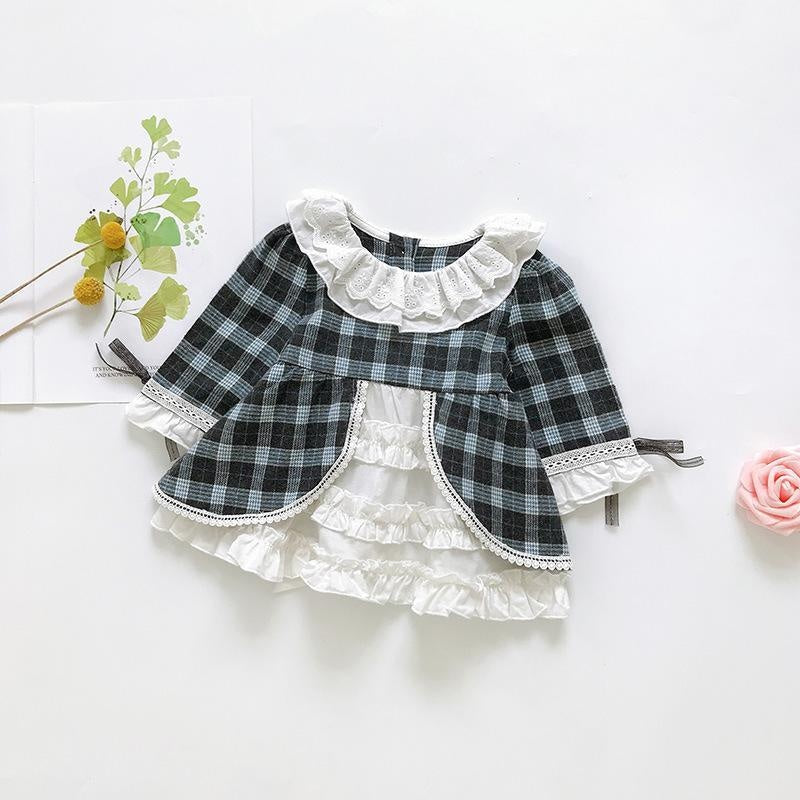 Girl Lolita Skirt Autumn Dress Court Wind Princess Dress 3M-3Y - MomyMall Navy / 3-6 Months